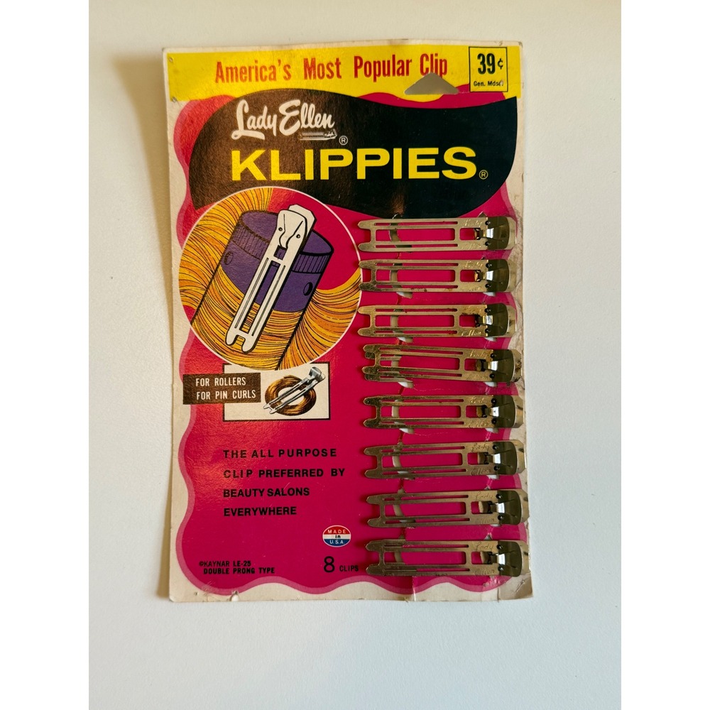 Vintage Lady Ellen Klippies Hair Clips 8 Pack Double Prong Metal Pin Curl USA
